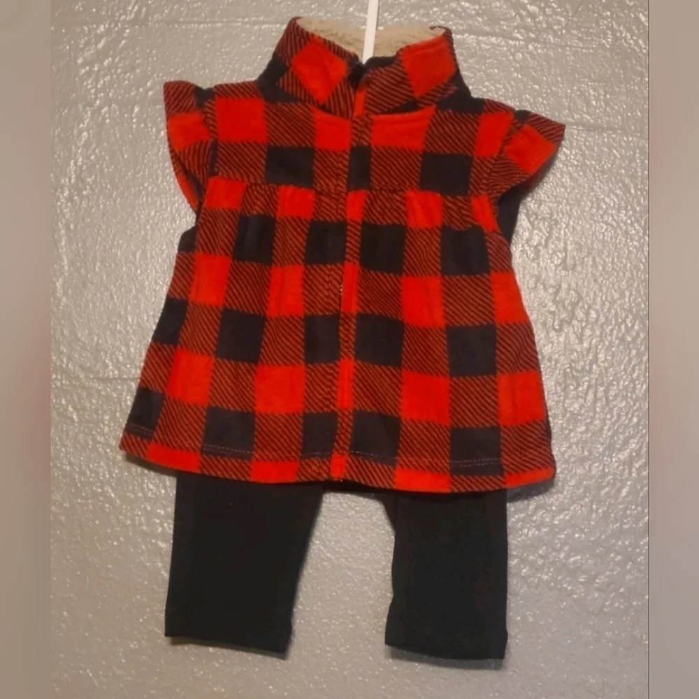 Carter's Red/Black Plaid Baby Vest with Black Leggings NWOT 6 Months